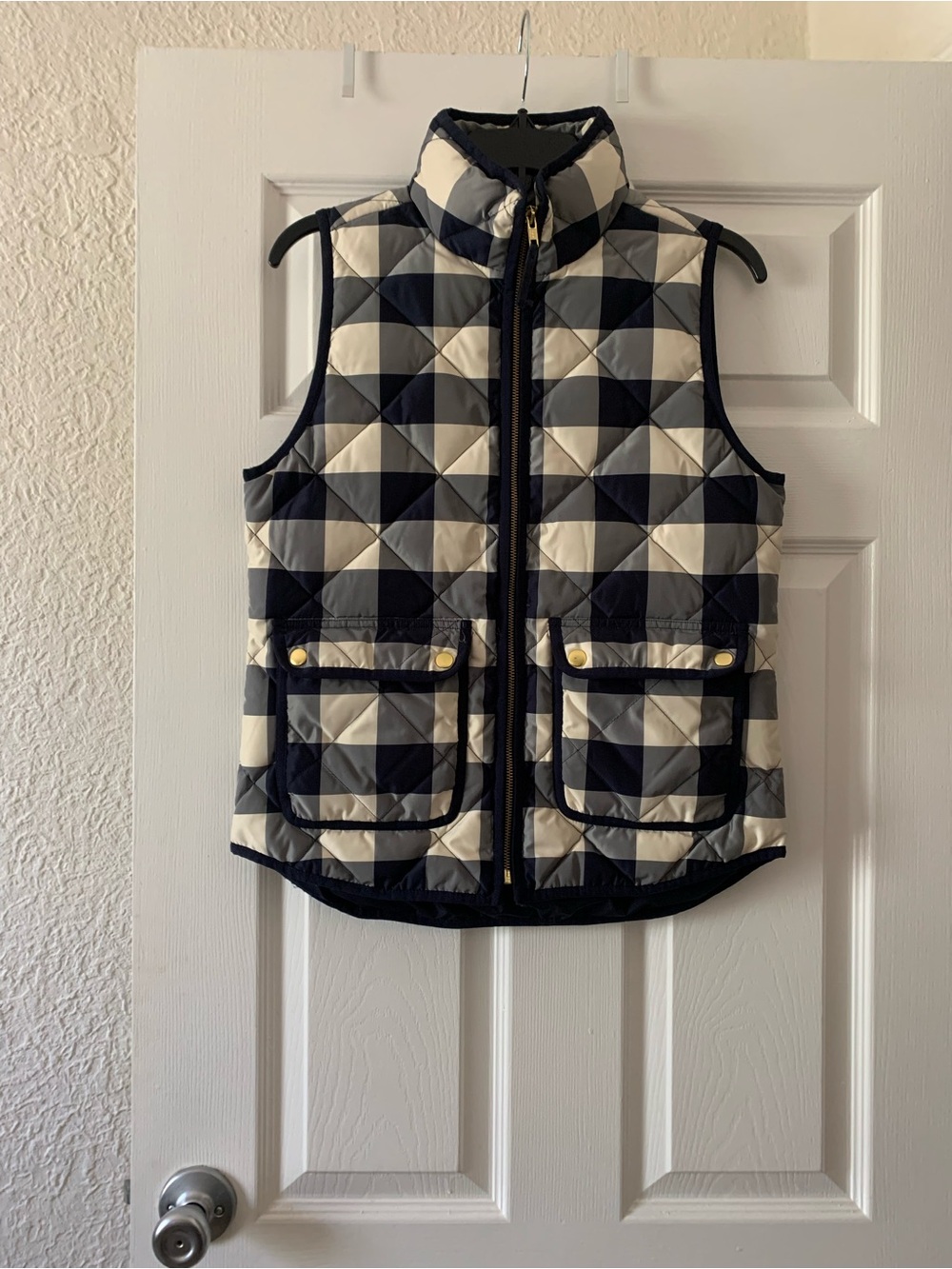 J. Crew Navy Gray and Beige Quilted Puffer Vest